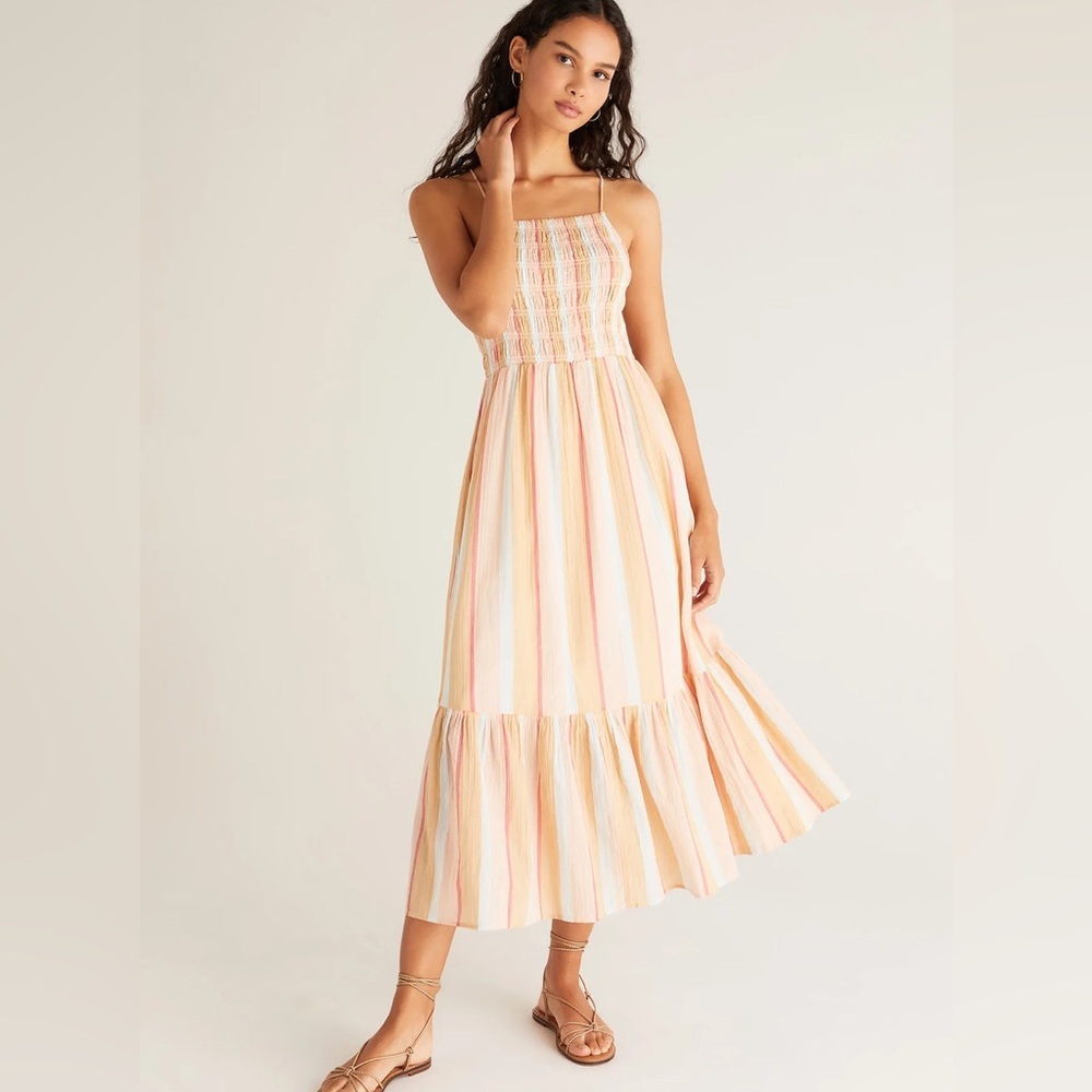 Z Supply Pastel Crinkle Gauze Smocked Upper Midi Maxi Sun Dress